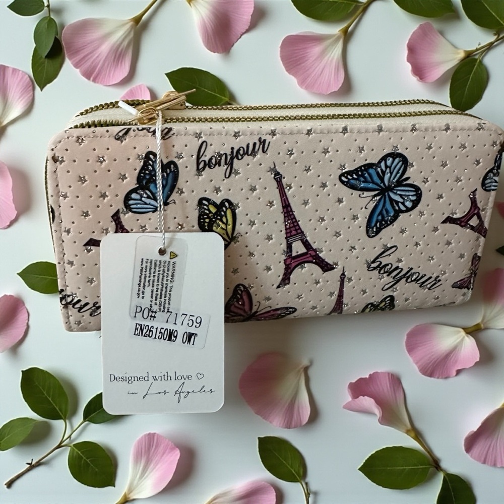 Blush‎ Kiss Chic Bonjour Parisian  Women's Clutch With 2 zipper Compartments New - Picture 6 of 16